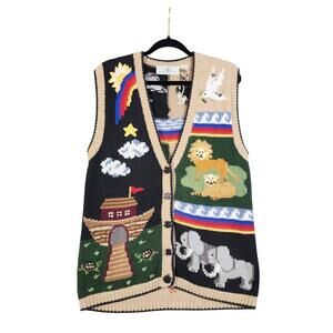 Design Options Vintage‎ Noahs Ark Knit Sweater Vest Size Small Christian Bible